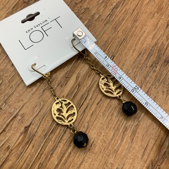 Ann Taylor Loft Gold Tone Filigree Dangling Black Bead Earrings - Picture 4 of 4